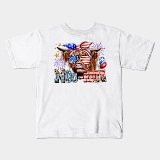 American Cow, Western 4th Of July Cow, American Flag, Sunflower Cow Kids T-Shirt